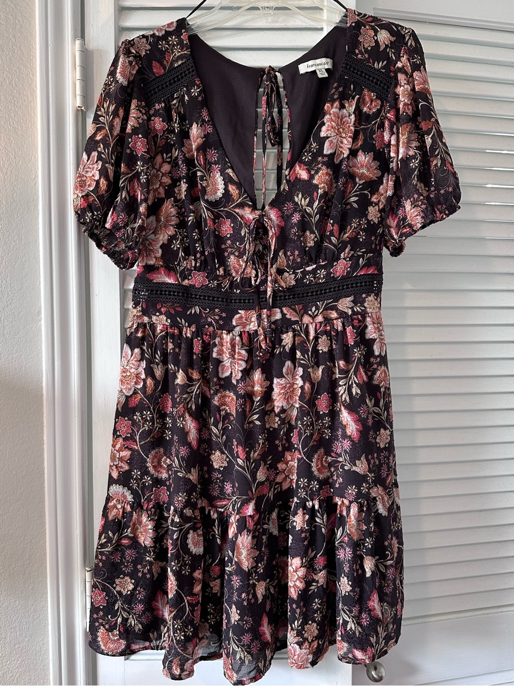 Francesca’s Brown & Orange Ruffle Short Sleeve Floral Dress Size XL